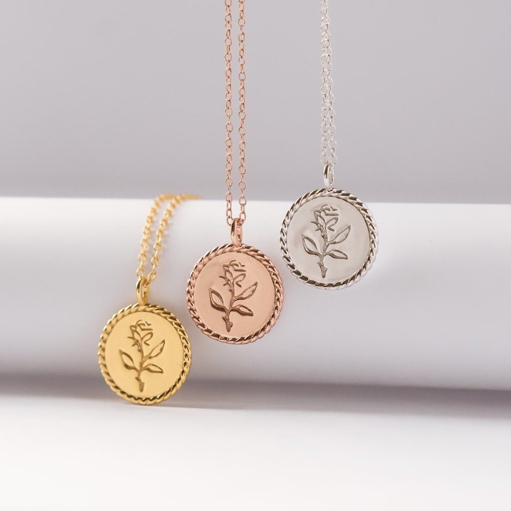 ROSALIE - Vintage rope circle mirror rose necklace